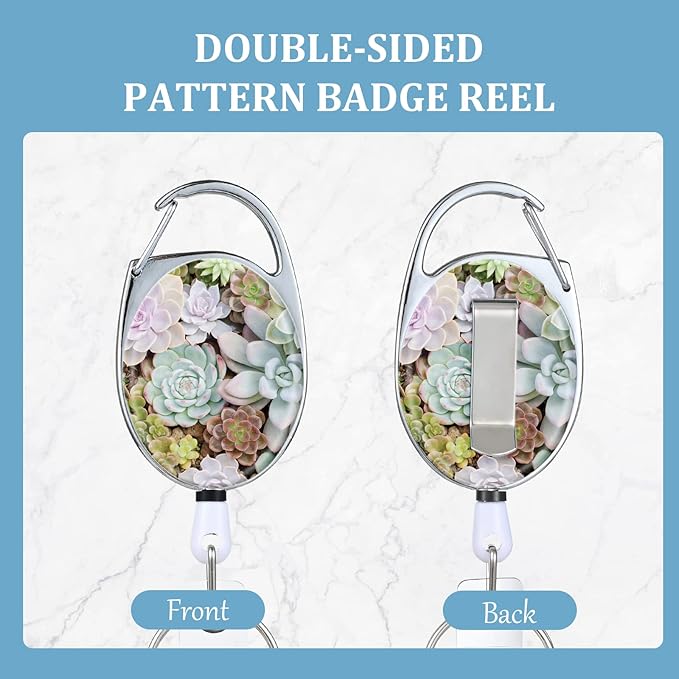 3 Pack Badge Reels Retractable，Double Sided Color Print Pattern Retractable Badge Holders，with Retractable Keychain, Badge Clip and Key Ring，Durable Nylon Retractable Rope