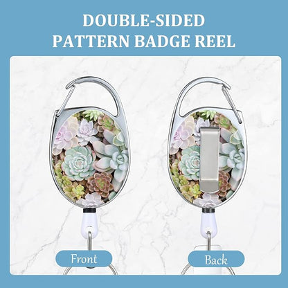 3 Pack Badge Reels Retractable，Double Sided Color Print Pattern Retractable Badge Holders，with Retractable Keychain, Badge Clip and Key Ring，Durable Nylon Retractable Rope