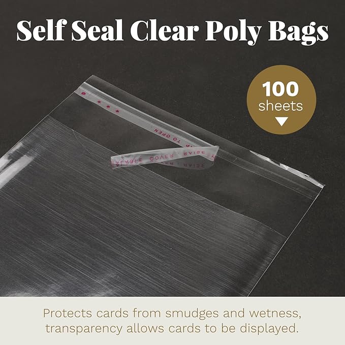 Blank White Cards and Envelopes with Clear Cello Bags, Goefun 100 Pack 5 x 7 Folded Cardstock and A7 Envelopes Self Seal for Invitations, Wedding, Birthday and DIY Greeting Cards