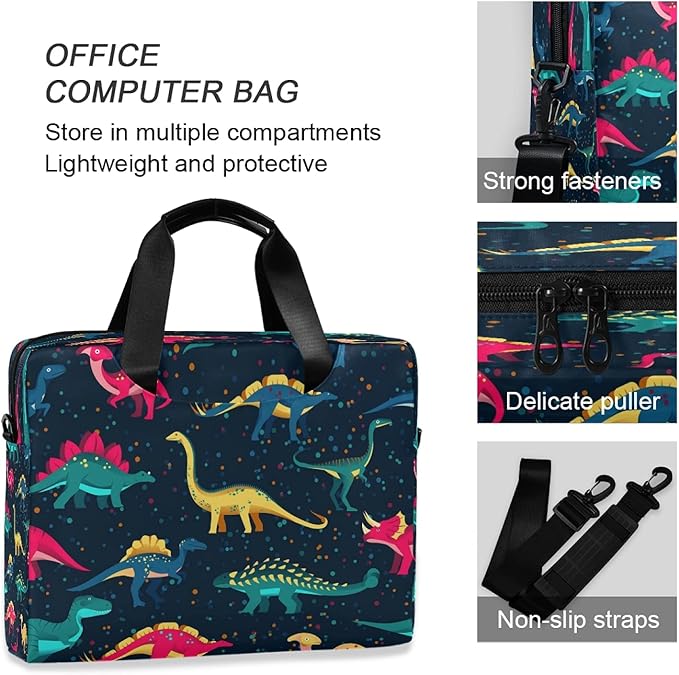 ALAZA Cute Dinosaurs Laptop Messenger Bag Case Sleeve Briefcase for Men Women, Multicolor