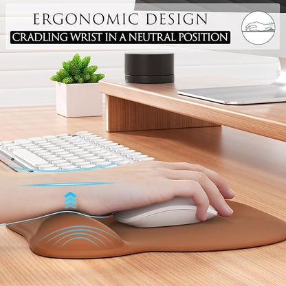 MROCO Ergonomic Mouse Pad with Gel Wrist Rest, Comfortable Mousepad with Smooth Wrist Support Surface and Non-Slip PU Base for Pain Relief, Computer, Laptop, Office & Home, 9.4 x 8.1 in, Coffee Brown