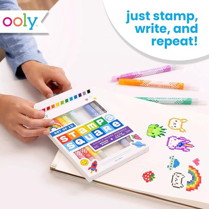Ooly 12 Double-Sided Square Stamping Markers with a Square Stamp and 0.8mm Fine Point Tip on Each Side, Easter Activities for Kids, Ideal for Pixel Art, List Making and More