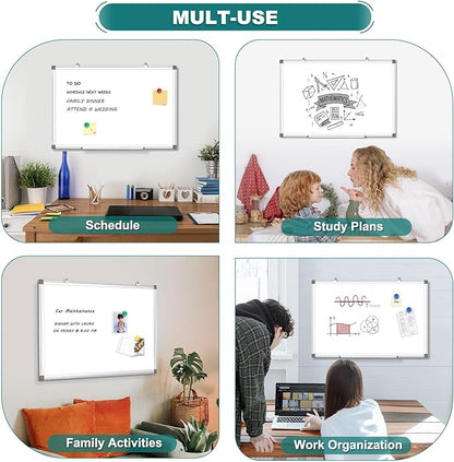 Double-Sided Magnetic White Board, 20"x30" Dry Erase Whiteboard for Wall with Aluminum Frame Presentation Board for School, Office and Home