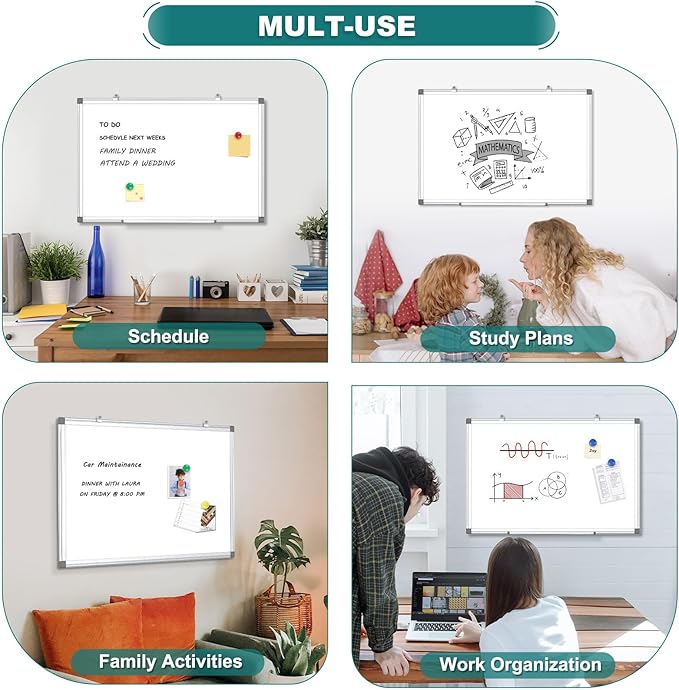 Double-Sided Magnetic White Board, 24"x 18" Dry Erase Board for Wall Mounted & Hanging with Aluminum Frame, Whiteboard for School, Office and Home