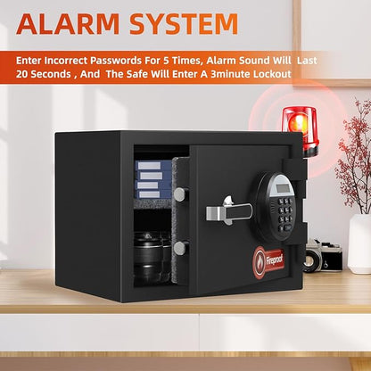 1.2 Cubic Feet Fireproof Safe Box, Fireproof Home Safe for Money, Jewelry, Documents and Valuables W/Digital Keypad,Alarm System,Removable Shelf Safe, Home and Office Use Fireproof Document Box