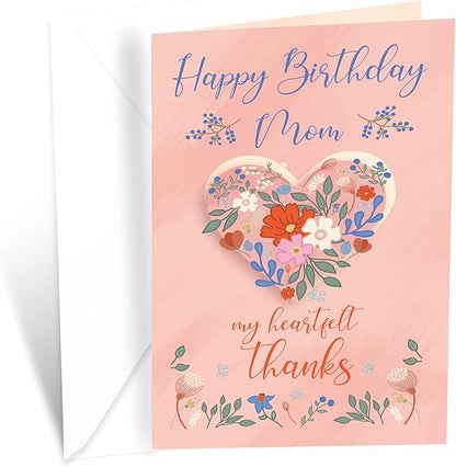 Prime Greetings Heartfelt Birthday Card For Mom (Mother), Made in America, Eco-Friendly, Thick Card Stock with Premium Envelope 5in x 7.75in, Packaged in Protective Mailer
