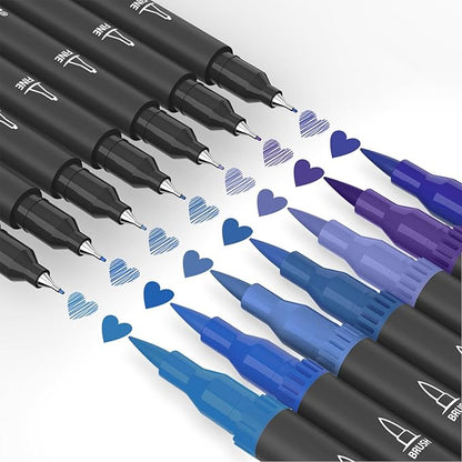 Mogyann Blue Markers, 12 Pack Dual Brush Pens Drawing Markers for Art Sketching