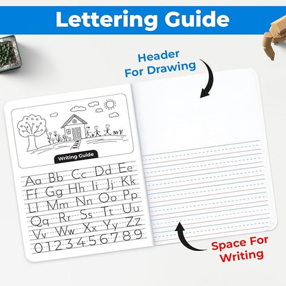 5 Pack Primary Composition Notebook, 200 Pages (100 Sheets), Drawing Story Journal Writing Notebook, 9-3/4 x 7-1/2, Primary Composition Notebook for Kids, Grades K-2, With Header For Drawing