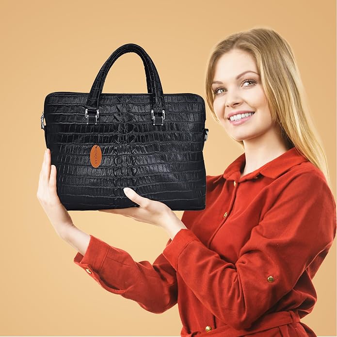 14.5 inches Laptop Bag, Genuine Leather Shoulder Bag for Men Business Briefcase, Travel Crossbody Bag