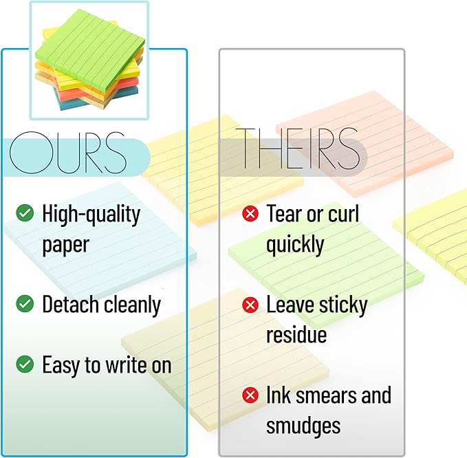 Mr. Pen Lined Sticky Notes - 3x3, 6 Pads, 45 Sheets, Pastel Colors