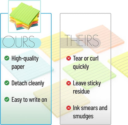 Mr. Pen Lined Sticky Notes - 3x3, 6 Pads, 45 Sheets, Pastel Colors