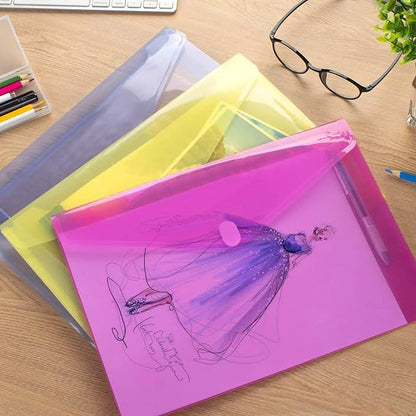 Sooez 12 Pack Plastic Envelopes Poly Envelopes, HeavyDuty File Folders, Clear Folders with Pockets, Folders for Documents Letter A4 Size, Filing Folders, Travel Bags, Office School Paper Storage