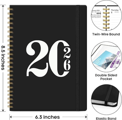 2026 Planner, Weekly and Monthly Calender Planner, Jan 2026 to Dec 2026, Hardcover 2026 Calendar Planner Book with Tabs & Inner Pocket, Office Home School Supplies for Women & Men - A5 (6.3" x 8.5"), Black