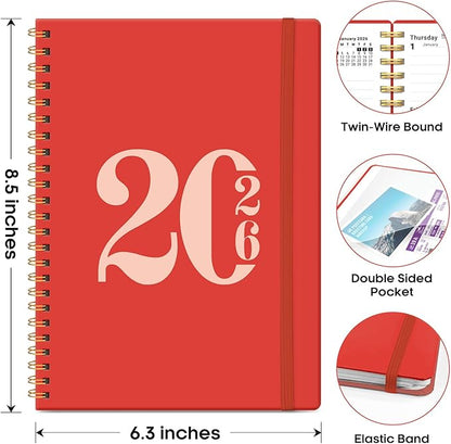 2026 Planner, Weekly and Monthly Calender Planner, Jan 2026 to Dec 2026, Hardcover 2026 Calendar Planner Book with Tabs & Inner Pocket, Office Home School Supplies for Women & Men - A5 (6.3" x 8.5"), Tomato Red