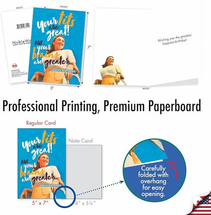 NobleWorks - Funny Happy Birthday Card with Envelope - Colorful Humor Card, Greeting Note - Brains Are Greater C6675BDG