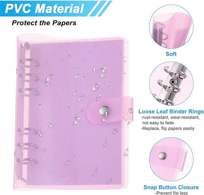 PATIKIL A6 Clear Binder Cover, Soft PVC Loose Leaf Binder Protector Refillable Notebook Shell with Snap Button Closure for DIY Meeting Notebook Folder, Purple