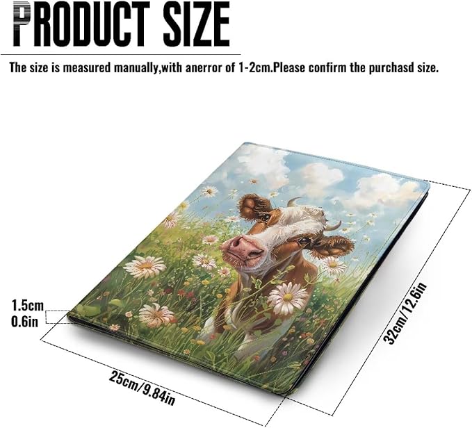 Office Folder Cow Daisy Print PU Leather Padfolio with A4 Size Clipboard Clip for Business Resume Interview Document Sleeve Binder Folder for Men/Women