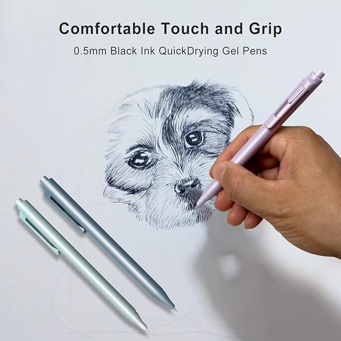 Gel Pens, 12-Pack, 0.5mm Fine Point Black Ink With Case - Smooth Writing, High-End Series for Journaling, Note Taking - Cute Office & Back to School Supplies, Stocking Stuffers Gifts for Women & Men