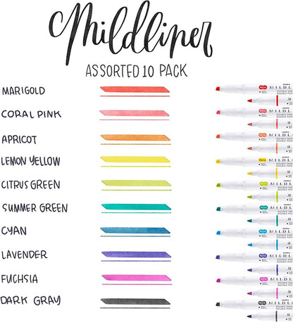 Zebra Pen Mildliner Double Ended Highlighter Set, Broad and Fine Point Tips, Assorted Refresh and Friendly Ink Colors, 10-Pack (78501)
