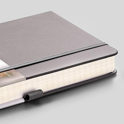 EMSHOI Dotted Notebook - 256 Pages A5 Dot Grid Journal Bullet Notebook with 120gsm Thick Dotted Paper,16 Perforated Pages, Hardcover Leather, Pen Holder, Inner Pocket, 5.75'' × 8.38''-Dark Grey