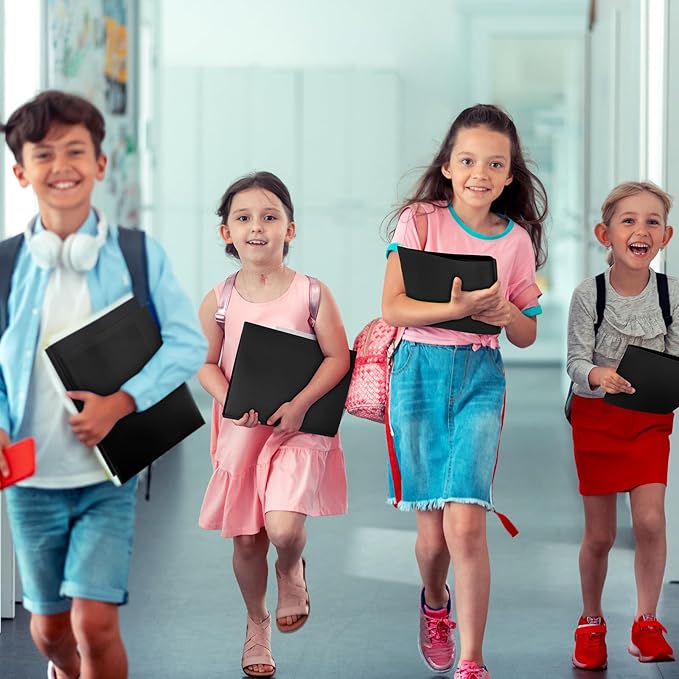 Cholemy 6 Pcs Plastic Pocket Folders with Prong 2 Heavy Duty Pockets Folders with 3 Prongs Letter Size Paper Folders Bulk File Plastic Folders with Fasteners for Office Workers (Black)