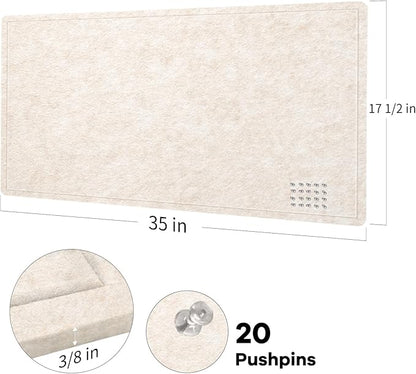 Bulletin Board, 35 x 17 1/2 inches Felt Board - Decorative Pin Board, Cork Board Alternative for Wall, Foldable Picture Board Self-Adhesive Vision Board Prayer Board with 20 Pushpins - Oatmeal