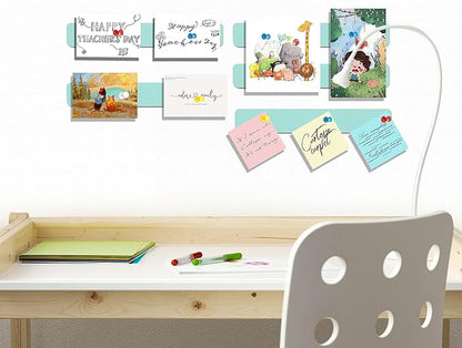 Felt Pin Board Bar Strips Bulletin Board for Bedrooms Offices Home Wall Decoration, Notice Board Self Adhesive Cork Board with 35 Push Pins for Paste Notes, Photos, Schedules (Light Blue)