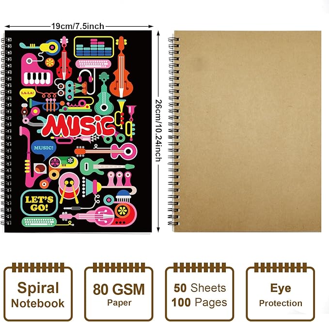 MAXCURY Blank Sheet Music Composition Manuscript Staff Paper Art Music Notebook Black 100 Pages 26x19cm (Music Factory)