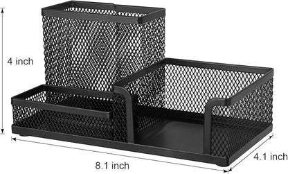 Comix Mesh Pen Pencil Holder Desk Organizer, 3 Compartment Wire Desktop Pen Pencil Cup Caddy Office Supplies Accessories for Home Office School, Black(2 Pack)