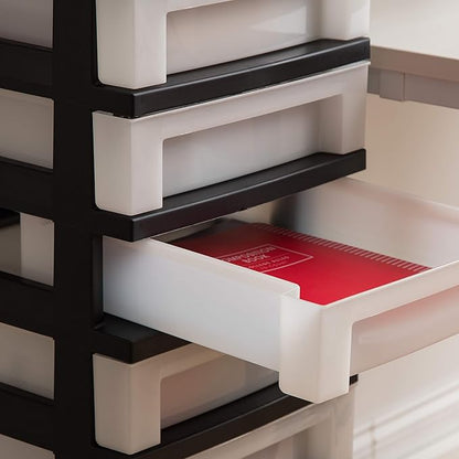 IRIS USA Plastic Drawer Storage Organizer Rolling Cart, with Wheels Casters, 10-Drawers, for Classroom Art Craft Supplies Dresser Closet Bathroom Bedroom, Top Organizer for Small Parts, Black/Pearl