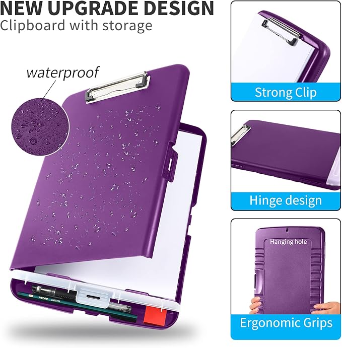 Clipboard with Storage, Large Capacity Nursing Clipboards with Low Profile Clip, Heavy Duty Plastic Storage Clipboard with Pen Holder, Side-Opening, Multifunctional Clipboard Case for Writing