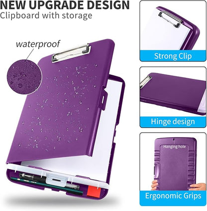 Clipboard with Storage, Large Capacity Nursing Clipboards with Low Profile Clip, Heavy Duty Plastic Storage Clipboard with Pen Holder, Side-Opening, Multifunctional Clipboard Case for Writing