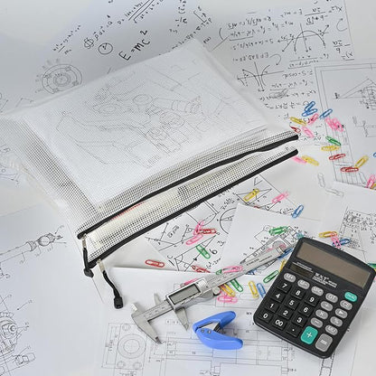 AUSTARK 10 Pcs Zipper File Bags, Waterproof Plastic Mesh Pouch for Office School, Board Game Storage Bags (B4 Size 15''x11'', White and Black)