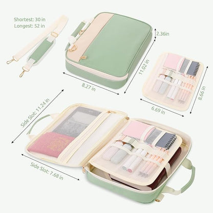 Bible Cover Case for Women, Carrying Bible Case with Zippered Pocket and Handle for Bible Accessories Supplies, Green Bible Bag with Shoulder Strap/Detachable Pen Slot for Ladies and Girls