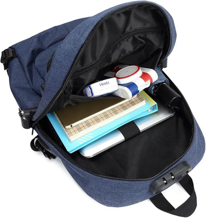 Varietyathletics 19" Laptop Backpack and Organizer Case Set USB Headset Port Anti-Theft Waterproof Travel Work College (Navy)