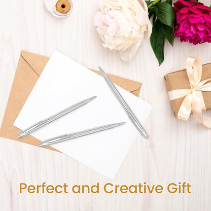 Cambond Ballpoint Pens Fancy Pens - Wedding Guest Book Metal Pen Uniform Christmas Gift Sliver Pen Black Ink 1.0mm Medium Point, 3 Pens with 3 Refills (Silver)