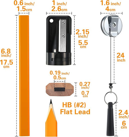 14 Pcs Carpenter Pencils, 7 Inches Flat Octagonal Hard Black Woodworking Construction Pencils Heavy Duty with Pencil Sharpener and Retractable Pencil Holder for Contractor Carpentry (Yellow)