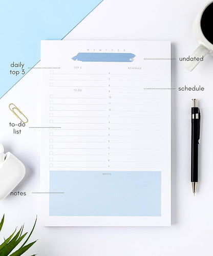 Daily To Do List Notepad – Daily Planner Undated, Daily Work Planner and Productivity Planner – 50-Pg To Do List Notebook for Work, Daily To Do Planner Pad – 8.3”x 5.8” Daily Planner Notepad