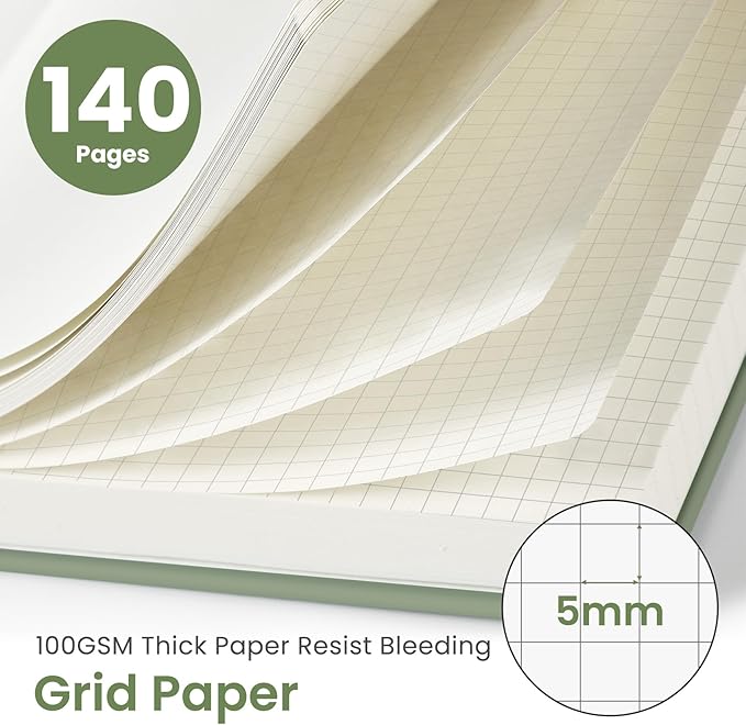 Taja Graph Spiral Journal Notebook for Women & Men, 140 Pages, Graph Paper Hardcover Notebook for Planning & Tracking, Journals for Graphing, A5(6"x8") - Green