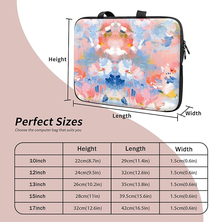 Universal Tablet Laptop Sleeve Case 10 inch, Watercolor Flowered Slim Carrying Case Durable Handbag Travel Laptop Bag for 7 to 10-inch Laptops/Notebook/Kids Tablet/ipad/eBook Readers