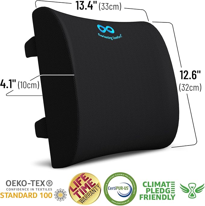 Everlasting Comfort Seat Cushion and Lumbar Support Pillow - Premium Memory Foam Office Chair Cushions for Enhanced Posture, Support, All-Day Comfort - Multi-Use for Car, Desk Chair, Gaming Chair