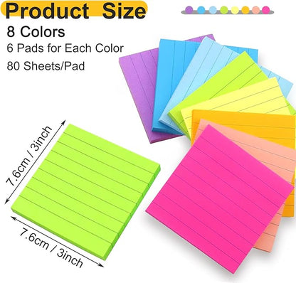 64 Pack 3840 Sheets Pop Up Sticky Notes Lined 3x3 inch Self-Stick Notes Pads Post Lined Sticky Note Pads Accordion Pop Up Notes Refill for Dispenser Home Office School, 80 Sheets/pad (Bright Color)