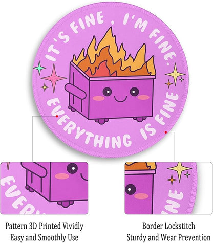 Gctriki Dumpster on Fire Mouse Pad, Cute Round Mouse Pads for Desk, Funny Purple Mousepad for Computer Laptop Gaming, Stitched Edge Non-Slip Rubber Base, Cute Office Desk Accessories Decor for Women