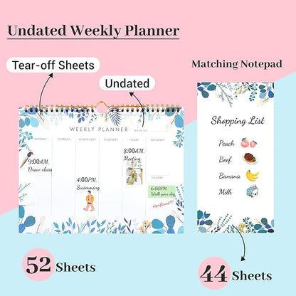 Yoment Weekly Planner Notepad 8.5x11 Weekly To Do List Notepad 52 Weekly Desk Planner Calendar Hangble Undated Weekly Planning Pad for Work,Home,School,Ofiice Supplies,Matching 44 Notepad,Blue