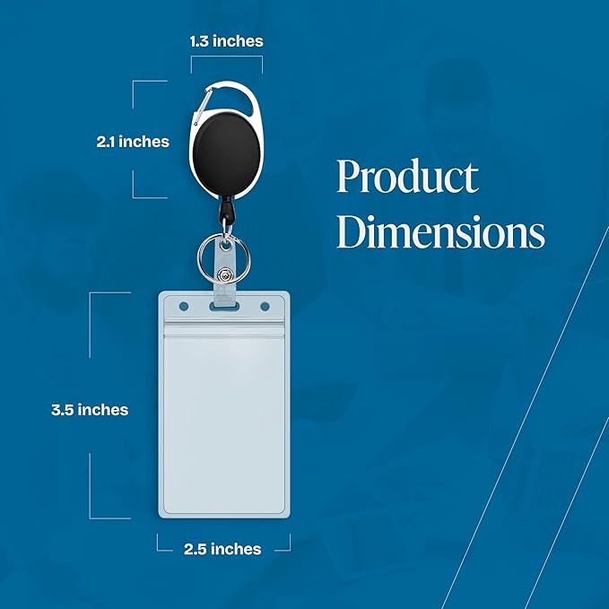 Will Well ID Badge Holders with Clip and Keyring - Vertical Clear Plastic 2.52" x 3.58" Sleeves Fit Up to 3 Cards - Retractable 24" UHMWPE Fiber Pull Cords for Easy Access - 2-Pack, Black Reels