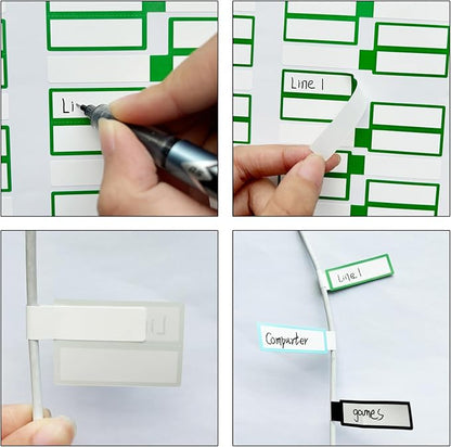 300 PCS Cable Labels,10 Colors Waterproof Cable Tags Wire Labels for Cable Management,Color Border Cord Labels Can Write On,Self Adhesive Wire Labels
