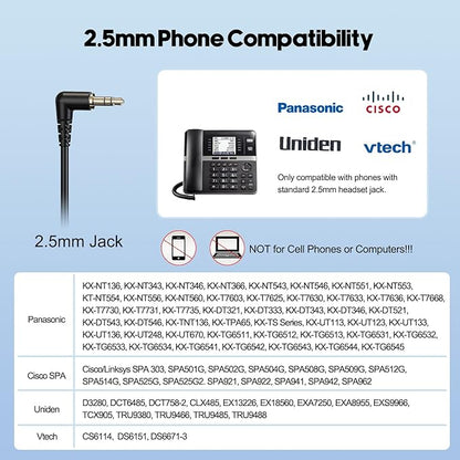 MKJ 2.5mm Telephone Headset with Microphone Noise Cancelling Wired Headphone for Call Center Office Phone Cisco SPA 303 508G Panasonic KX-TG9581 KX-TGFA30 KX-TG9541 KX-TGF380M Uniden Vtech