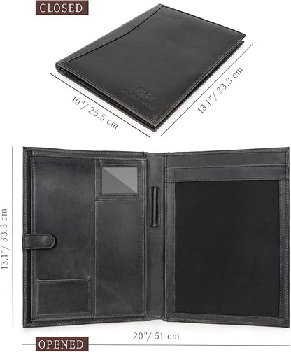 Leather Portfolio Professional Organizer Padfolio – Resume Folder, Document Binder w/Business Card Holder, Portfolios for Men & Women, Office & Business Supplies by Luxeoria | (Medium - Black)