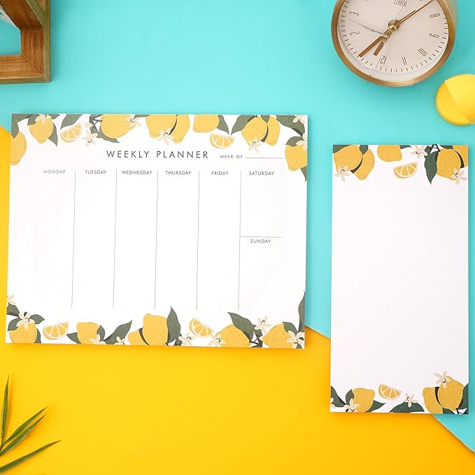 Weekly Planner Notepad Tear Off Set of 2 Weekly Calendar Pad 52 Undated To Do List Notepad Sheets Desk Planner Planning Pads Productivity Tracker for Work Goals Notes Schedule Ideas, Yellow