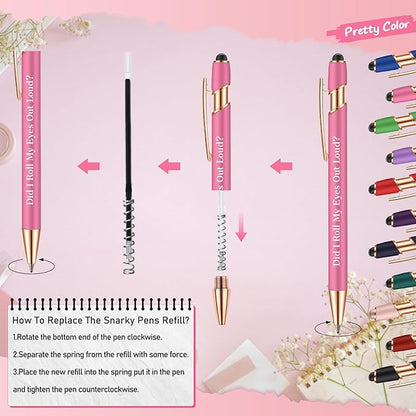 Snarky Funny Office Pens,12 Pcs Negative Sarcastic Hilarious Quotes Work Ballpoint Pens with Stylus Tip for Colleague Co-workers Gift Black Ink (Style 1, 12)